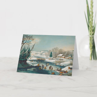 Cartão De Festividades Vintage Winter Ice Skating Holiday Christmas Cards