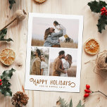 Cartão De Festividades Vintage Winter Orangs 3 Photo Collage<br><div class="desc">Este belo cartão com fotos de feriado apresenta a antiga tipografia estilada lendo,  "Feliz feriado,  junto com três modelos de fotos. A parte de trás do cartão ostenta uma design de colheita de laranjas e flores de inverno.</div>