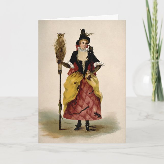 Cartão De Festividades Vintage Witch Illustration Halloween Card (Frente)