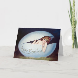 Cartão De Festividades Vintage Woman in Egg Easter Card