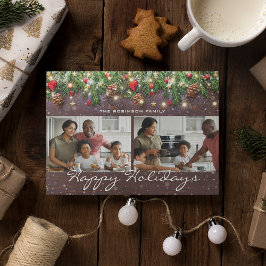 Cartão De Festividades Vintage Wood Happy Holidays 2 Foto