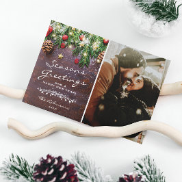 Cartão De Festividades Vintage Wood Seasons saúda foto