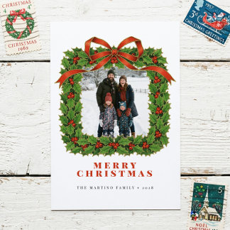 Cartão De Festividades Vintage Wreath Photo Christmas Holiday Card
