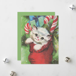 Cartão De Festividades Vintagem retrógrada de gatos festivos de Natal
