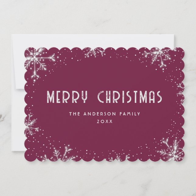 Cartão De Festividades Violet Silver Snowflake Christmas Card (Frente)