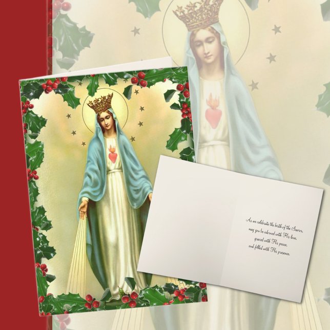 Cartão De Festividades Virgem Abençoada Maria Católica Natal Religioso (Traditional Blessed Virgin Mary Christmas Greeting Card with lovely verse - )
