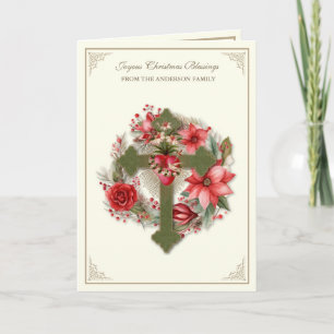 Cartão De Festividades Virgem Católica de Natal Mary Heart Poinsettias