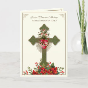 Cartão De Festividades Virgem Católica de Natal Mary Heart Poinsettias