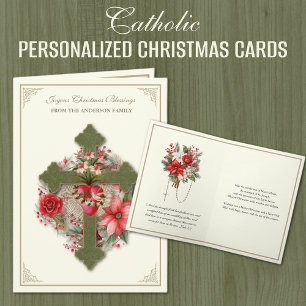 Cartão De Festividades Virgem Católica de Natal Mary Heart Poinsettias