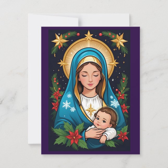 Cartão De Festividades Virgem Católica Romana Cristã Maria Natal (Frente)