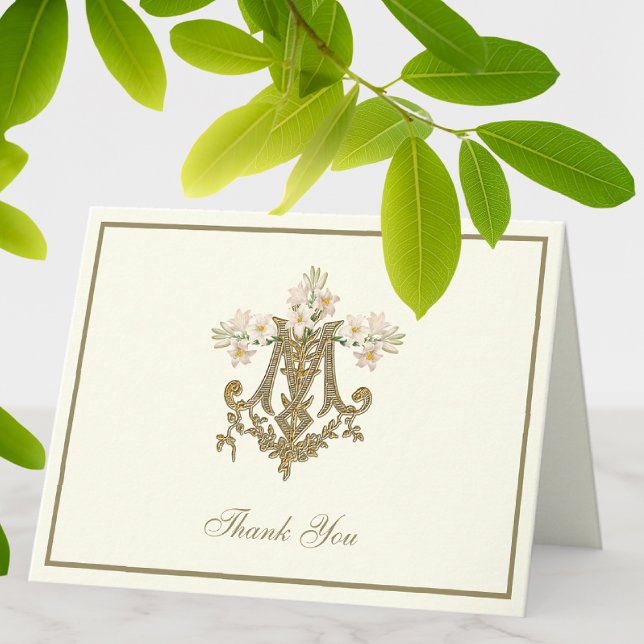 Cartão De Festividades Virgem Elegante Mary Lírios Dourados Religiosos (Criador carregado)