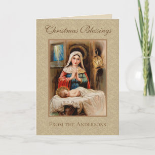 Cartão De Festividades Virgem Maria Adoração de Jesus Natal