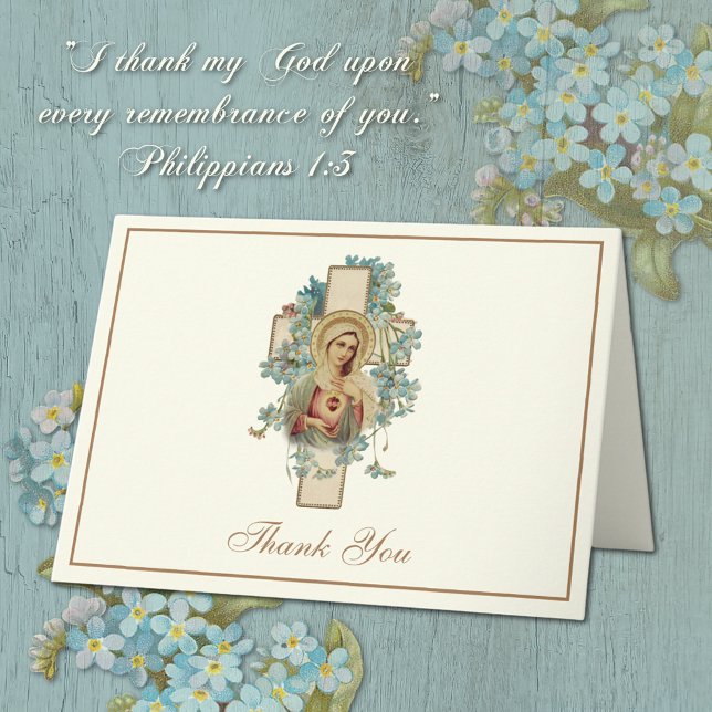 Cartão De Festividades Virgem Maria Floral do Coração Imaculada Católica (Immaculate Heart of Mary Catholic Thank You Stationery Notecards)