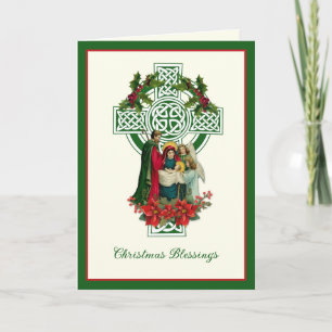 Cartão De Festividades Virgem Maria Jesus Poinsettias Natal Irlandês