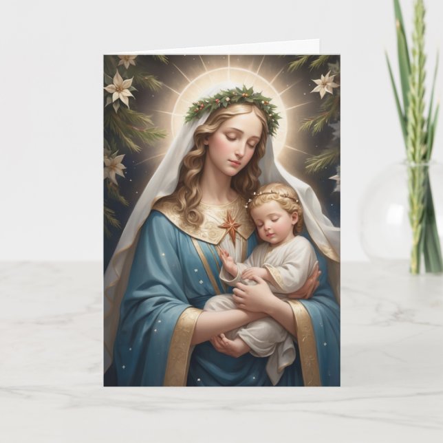 Cartão De Festividades Virgem Maria Natalina Vitoriana Antiga Católica (Frente)