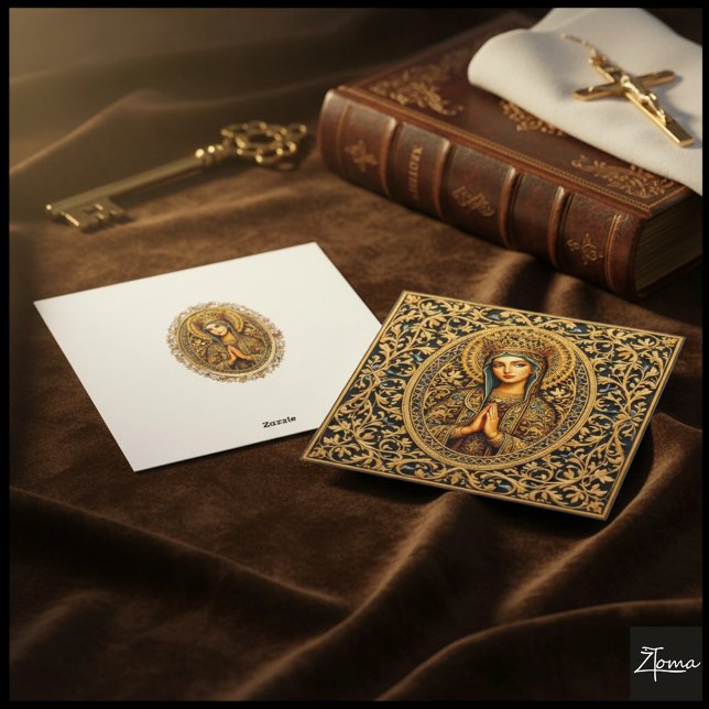 Cartão De Festividades Virgem Maria Reverência Dourada (Criador carregado)