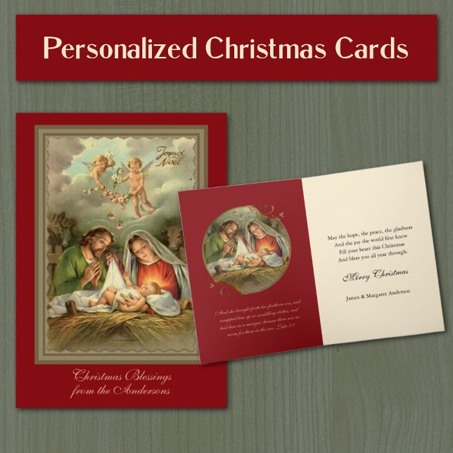 Cartão De Festividades Virgem Religiosa Maria Escritura Natal (Traditional vintage Catholic religious Christmas Cards - Easy to personalize)