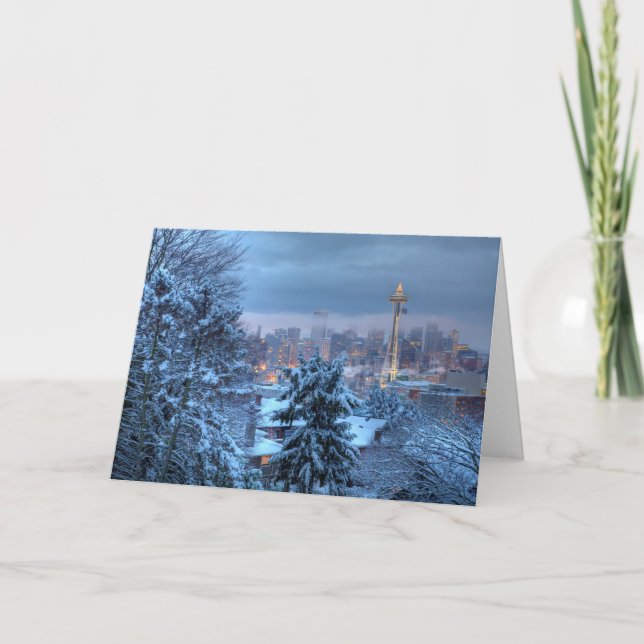 Cartão De Festividades Visão Cênica de Snowy Seattle (Frente)
