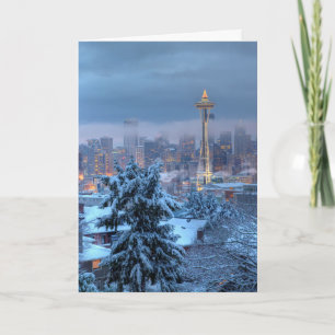 Cartão De Festividades Vista Cênnica de Snowy Seattle