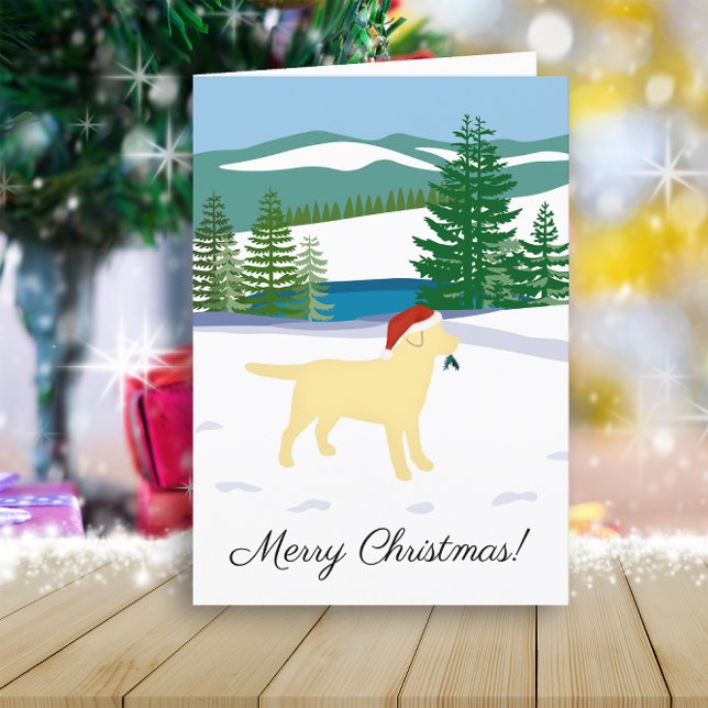 Cartão De Festividades Vista de inverno de Labrador Amarelo (Yellow Labrador Winter View Design Christmas Cards for Labrador Owners.  Dog Silhouette Design.)