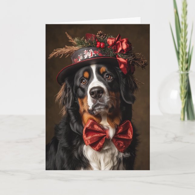 Cartão De Festividades Vitoriano Bernese Mt. Cachorro Natal (Frente)