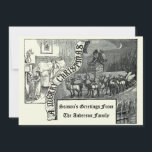 Cartão De Festividades Vitoriano Era 1887 Papais noeis e Reindeer Natal<br><div class="desc">Esta é uma impressão digitalmente aprimorada de uma antiga ilustração da era Victoriana 1887 de Papai Noel em um trenó desenhado por renas,  e crianças checando meias penduradas em um manto de lareira. Você pode personalizar o texto.</div>