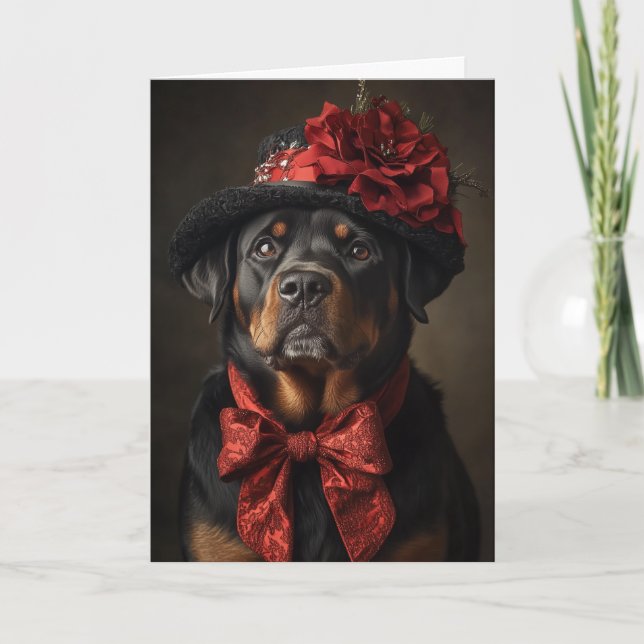 Cartão De Festividades Vitoriano Rottweiler Natal (Frente)