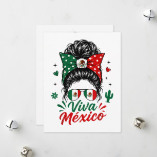 Cartão De Festividades Viva México Garota Bandeira do México Patriota Mex