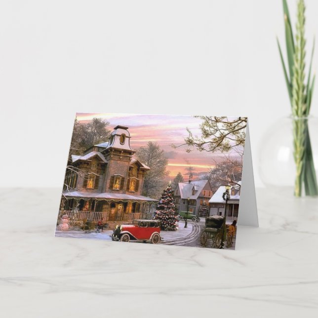 Cartão De Festividades Vizinhança de natais vintages (Frente)