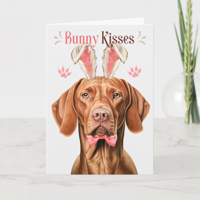 Cartão De Festividades Vizsla Dog em Bunny Ears para Páscoa (Frente)