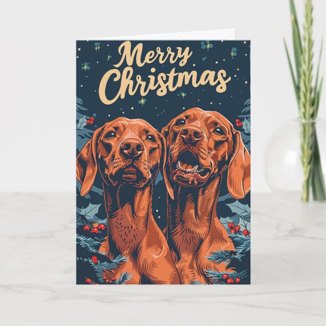 Cartão De Festividades Vizsla Merry Christmas Personalizado (Frente)