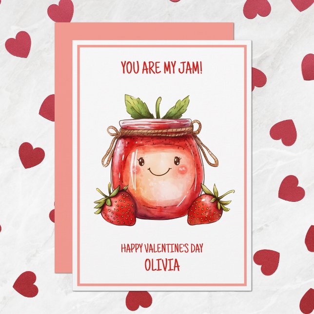 Cartão De Festividades Você É Minha Música Morangos Fofos Dia dos Namorad (You Are My Jam Cute Strawberries Kids Valentine Holiday Card)