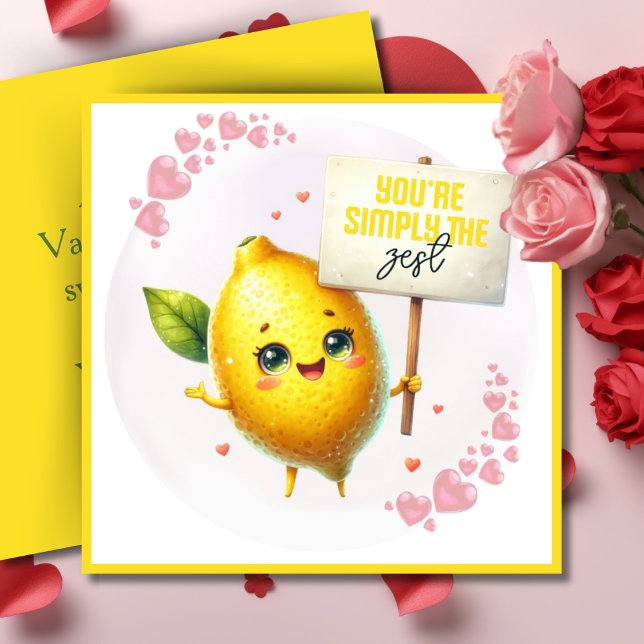 Cartão De Festividades Você é simplesmente o maior Namorados personalizad (You're Simply The Zest Valentine Pun Custom Holiday Card. Add your name & a special message!)