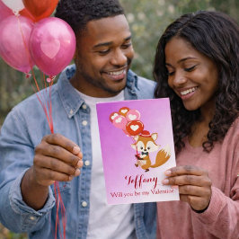 Cartão De Festividades Você será meu namorado Raposa com Balões