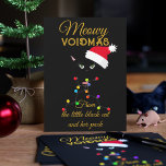 Cartão De Festividades Voidmas de Natal de Gato Negro<br><div class="desc">Meowy Voidmas do gato preto e sua mochila. Adicione o seu nome familiar e o nome do seu pequeno vazio a este cartão de Natal de gato preto giro</div>