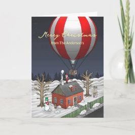 Cartão De Festividades Voo do Balão de Ar Quente do Papai Noel
