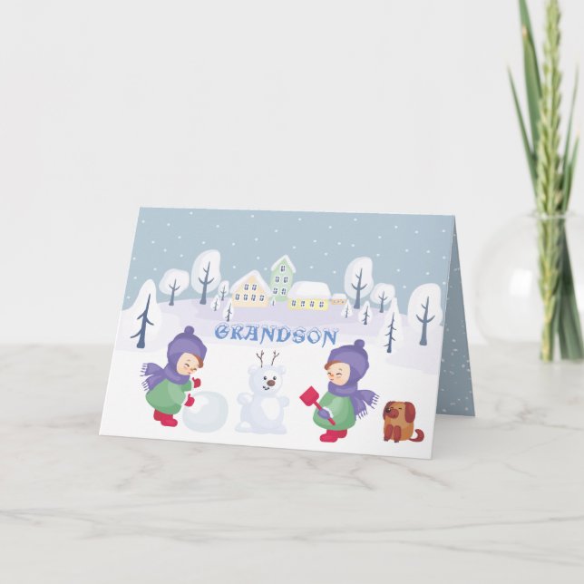 Cartão De Festividades Vovô Cena de Natal Cena Azul (Frente)