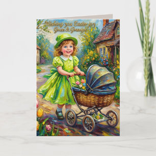 Cartão De Festividades VOVÓ E VOVÔ~ ARTE VINTAGE DE PÁSCOA ~ Criança doce