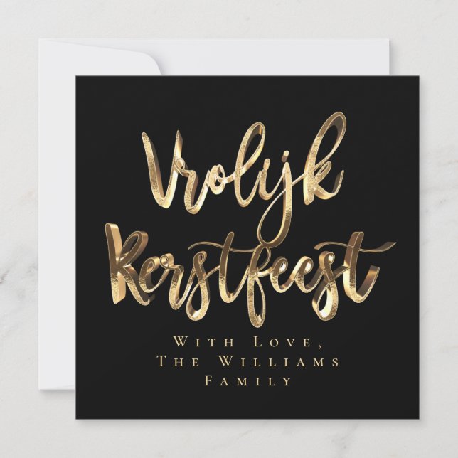 Cartão De Festividades Vrolijk Kerstfeest Elegant Black Gold Script Dutch (Frente)