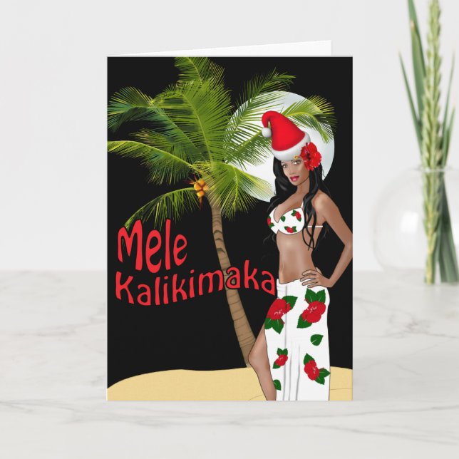 Cartão De Festividades Wahine Pinup Mele Kalikimaka Christmas Cards 00 (Frente)