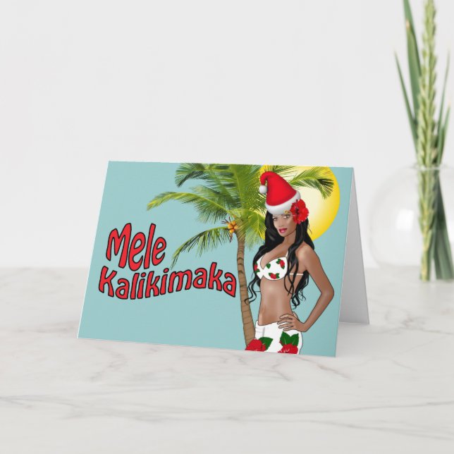 Cartão De Festividades Wahine Pinup Mele Kalikimaka Christmas Cards 02 (Frente)