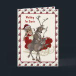 Cartão De Festividades Waiting for Santa Christmas Card<br><div class="desc">Adorable elf and two reindeer with the sleigh waiting for Santa - this is just too cute. A whimsical look at  anticipation of Christmas</div>
