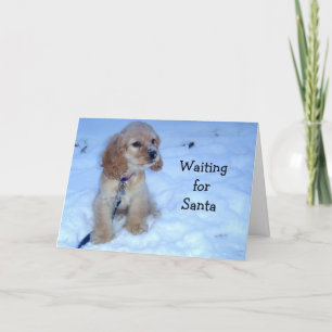 Cartão De Festividades WAITING FOR SANTA says SNOWBOUND SPANIEL PUPPY
