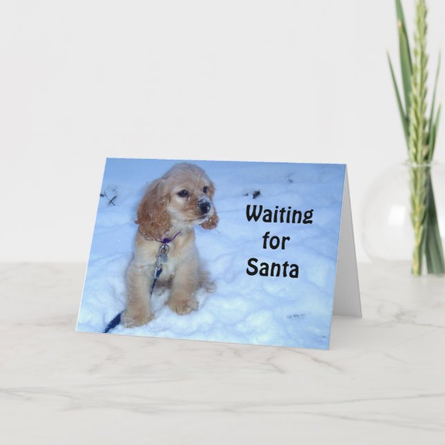 CARTÃO DE FESTIVIDADES WAITING FOR SANTA-SNOWBOUND COCKER SPANIEL PUPPY (Frente)