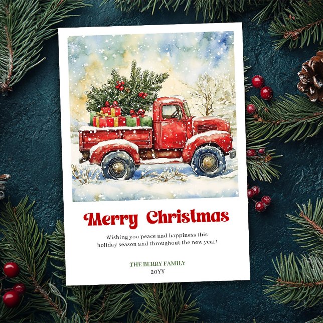 Cartão De Festividades Warm Rustic Red Truck Christmas Scene Festive Card (Warm Rustic Red Truck Christmas Scene Festive Card)