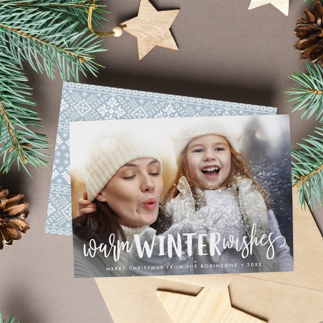 Cartão De Festividades Warm Winter Wishes | Holiday Photo Card (Criador carregado)
