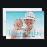 Cartão De Festividades Warm Wish Blue Beach Starfish Foto de Natal<br><div class="desc">Deseje aos seus amigos e família um pouco de calor nesta temporada de férias com este cartão de Natal de praia e de areia. Design apresenta texto de "desejos quentes" de turquesa com sotaque de água. Personalize com sua própria foto e texto.</div>