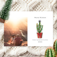 Warm Wish Cactus Photo Natal Holiday Card