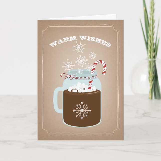 Cartão De Festividades Warm Wishes Christmas Mason Jar Hot Chocolate (Frente)