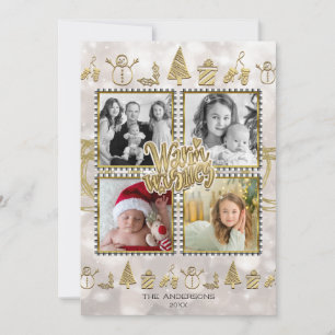 Cartão De Festividades Warm Wishes Gold & White Sparkle Holiday 4 Photo